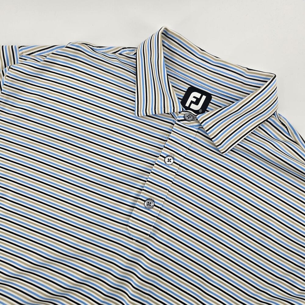FootJoy Golf Polo Shirt Men’s XL Blue Brown Stripe Performance Stretch